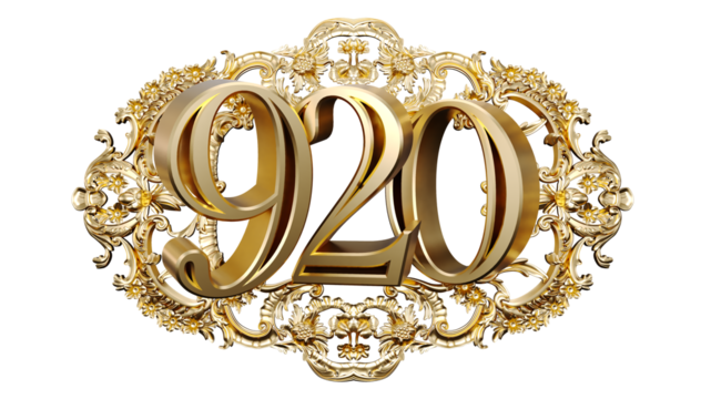golden number nine hundred twenty in the center of Decorative golden vintage frames, number 920