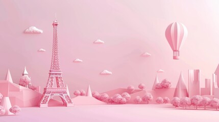 3D travel paris on pastel bright background copy space
