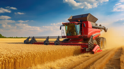 Fototapeta premium Efficient Harvest: Modern Combine Tractor in Action