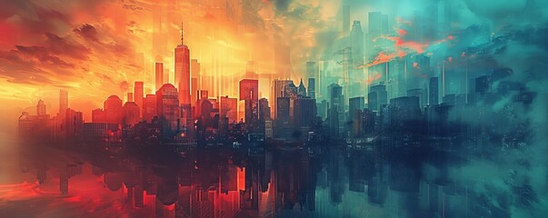 Obraz premium Surreal Urban Dreamscape: Twisted Reality City with Imaginative Architecture and Dynamic Lighting