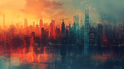 Obraz premium Dreamy Cityscape: Abstract Minimalist Wallpaper with Fantastic Architectural Designs and Vibrant Colors