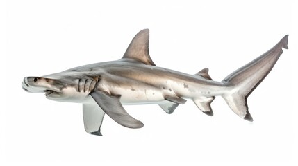 Great Hammerhead Shark full body clearly photo on white background