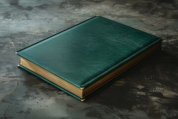 A green book sitting on top of a table