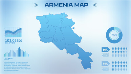 Blue Armenia Map with States, Political Armenia infographic map vector illustration