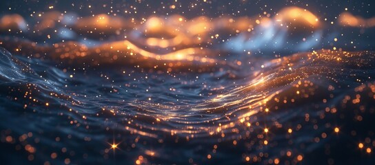 Naklejka premium Blue glowing particles, stars, shining particles explode on a black background.