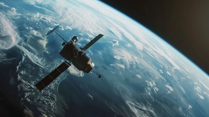 Obraz premium Photograph of a space satellite orbiting the earth. Space satellite above the earth's surface