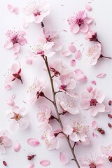 Crisp and clear focus captures the intricate details of blossoming tree petals on a pristine white backdrop.