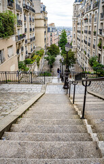 Typical staircases of Rue Chappe, a street in the Butte of Montmartre, Paris, France.
