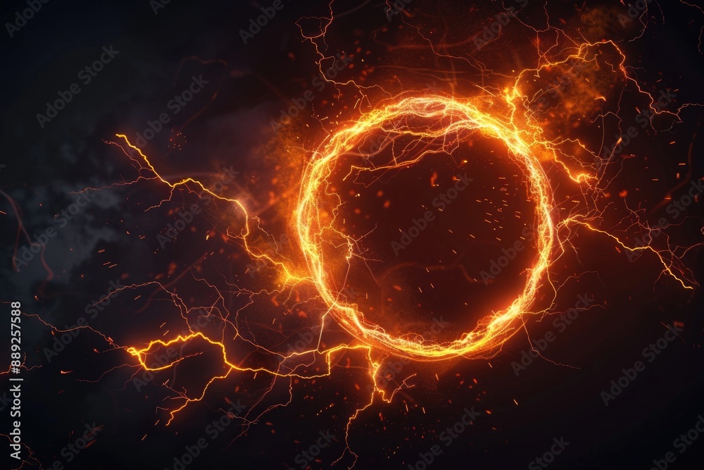 Poster a fiery ring with lightning bolts emerging from it