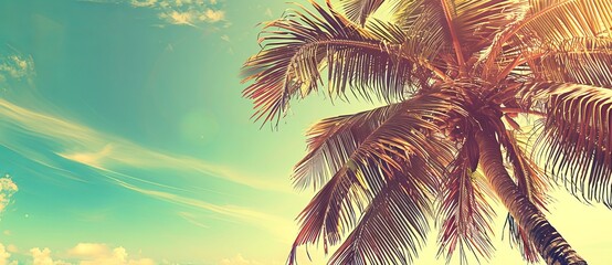 Landscape with tall palm trees and a blue sky at daytime