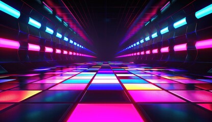 Futuristic Neon Tunnel with Bright Lights