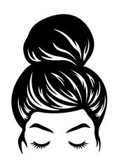 Beautiful Face | Mom Life | Hair Style | Fashion Mom | Brows and Lashes | Messy Hair | Lashes on Fleek | Cute Lashes and Brows | Original Illustration | Vector and Clipart | Cutfile and Stencil