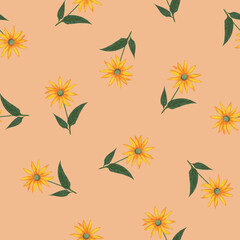 Topinambur Flower Seamless Pattern. Hand Drawn Floral Digital Paper on Pink Background.