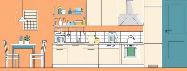 Stylish and Minimalist Kitchen Interior Vector Art
