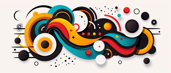 A colorful abstract painting with circles and squares