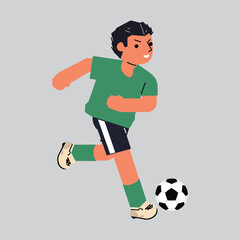 Soccer Player Kicking Ball isolated on grey background. Football Player  in motion and action with ball. Vector Illustration.