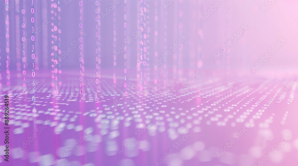 Poster A close-up of digital code raining down on a purple background, creating a digital rain effect.