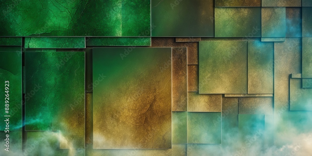 Sticker Green/brown abstract texture with rectangular panels and fog at bottom