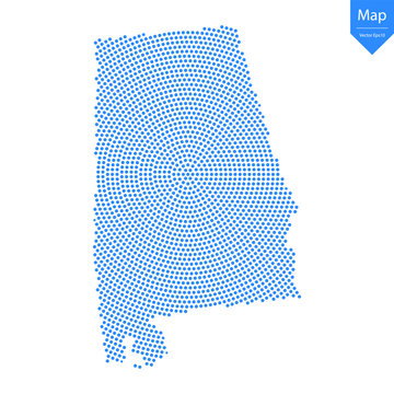 Abstract graphic Alabama map from point blue on a white background. Vector illustration.