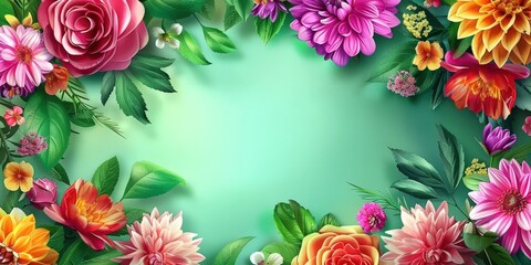 Fototapeta premium Floral Border with Green Background