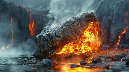 Lava-Infused Eruption in Volcanic Terrain