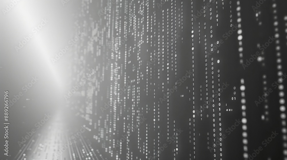 Aufkleber A digital wall with a stream of white binary code descending against a dark background, creating an abstract and futuristic visual.
