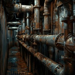 Rusty Industrial Pipeline Corridor