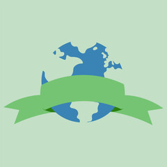 Planet Earth with Ribbon for Inscription on Green Background