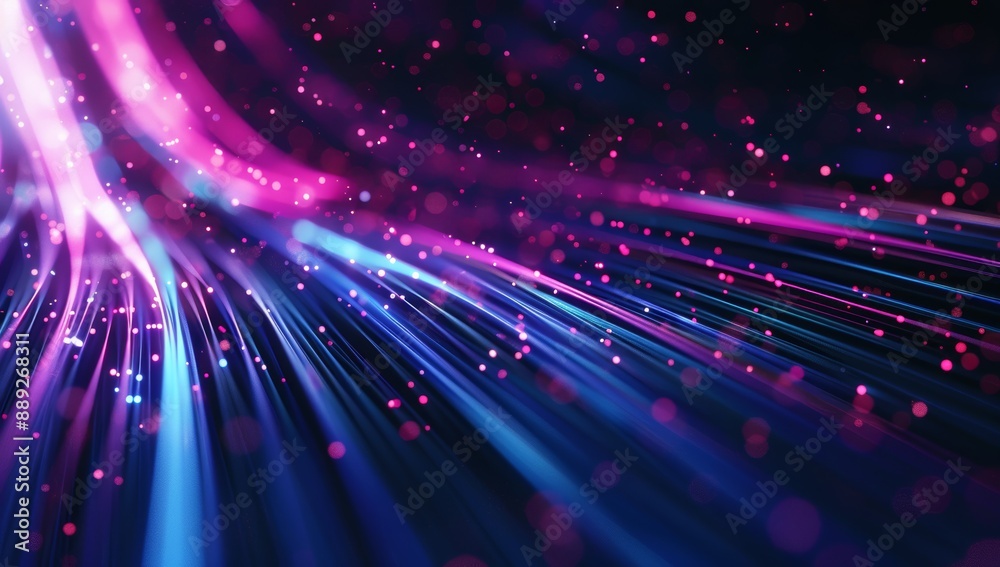 Aufkleber glowing neon light fibers with soft pink and blue blurred bokeh background