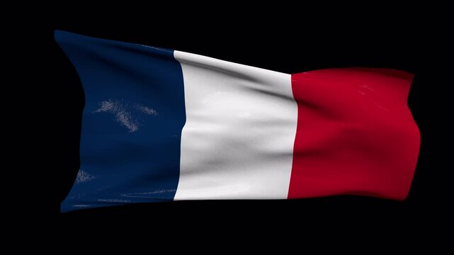 french flag waving in the wind transparent background 4K resolution