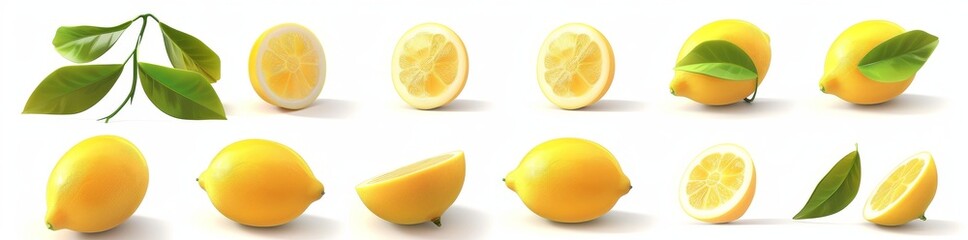 Isolated on transparent background, Soft Smooth Lemons Hyperrealistic Highly Detailed PNG