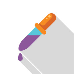 Eyedropper dripping purple chemical liquid icon in flat style, with long shadow