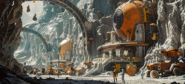 Futuristic Space Colony in Rocky Terrain