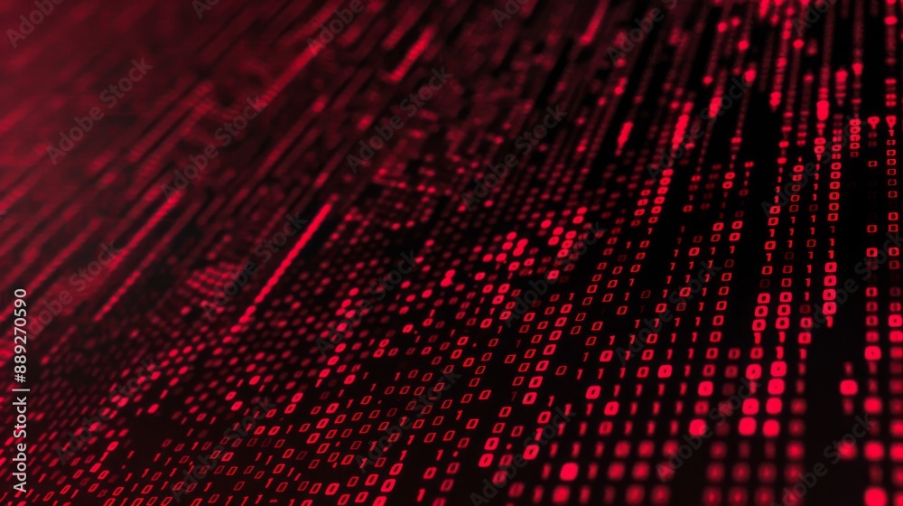 Fototapete Red binary code streaming down a black background.