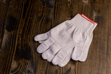 white gloves for construction work are on the table