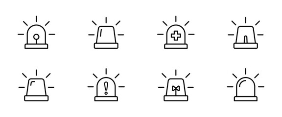 Emergency siren icon. Ambulance emergency siren icons set. Alert light bulb icons collection. Vector