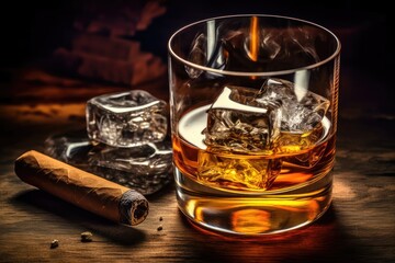 Whiskey and Cigar on the Rocks