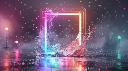 Festive Neon Empty Frame with Customizable Text Area for Holiday Promotion Concept, Generative Ai