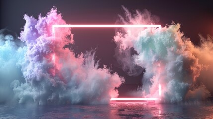 Vibrant Neon Frame with Festive Sparkling Particles for Holiday Sale - Customizable Content for Festive Promotions., Generative Ai
