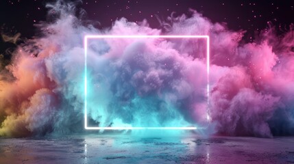 Radiant Neon Frame with Festive Particles for Holiday Promotions, Generative Ai