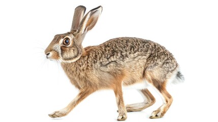 Hare full body on white background