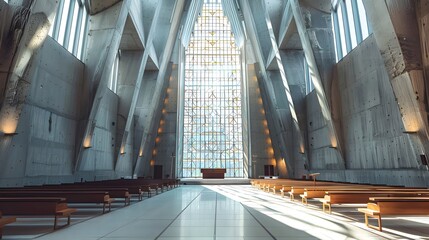 Fototapeta premium Interior of the modern cathedral, church, new way to God