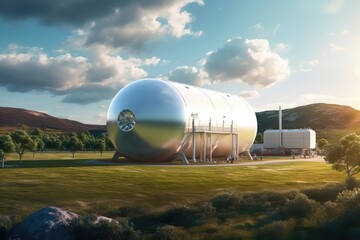 Futuristic Industrial Storage Tank at Sunset