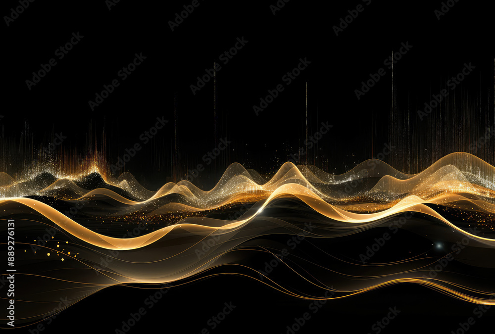 Poster Elegant Golden Waves Abstract Digital Art