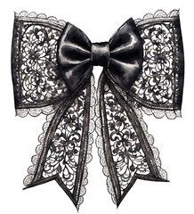 Beautiful black lace bow watercolor illustration.