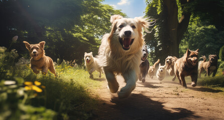 Obraz premium Joyful Dogs Running Together in Sunny Park