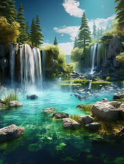 Serene Waterfall Oasis in Lush Forest