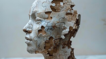 the puzzle parts are put together in the form of a human head