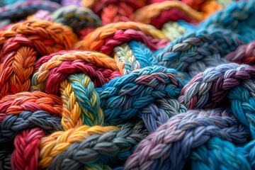 A colorful, close-up view of a knotted rope.