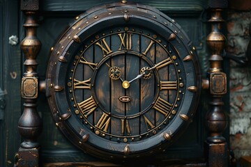 Obraz premium A timepiece with a black face and Roman numerals.